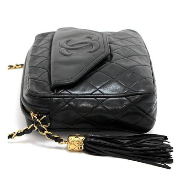 Chanel Matelasse Chain Shoulder Bag Fringe Black Leather - Picture 3 of 7
